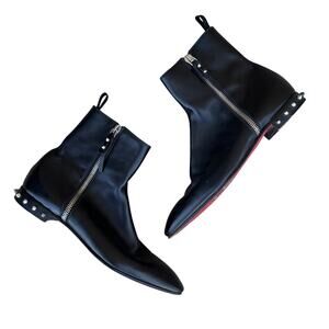 Christian Louboutin Roadirik Black Leather Spiked Ankle Boots Size 45